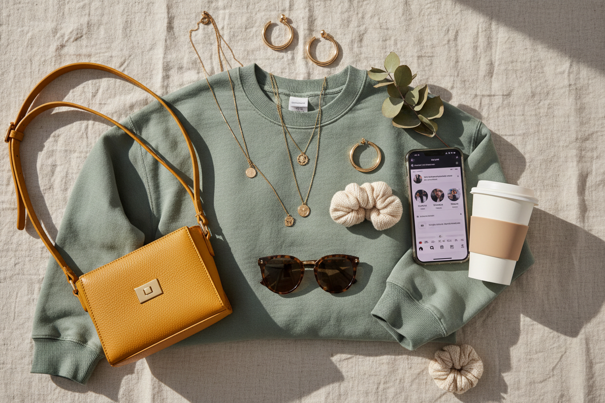 Crewneck sweatshirts and accessories for women in their mid-20s